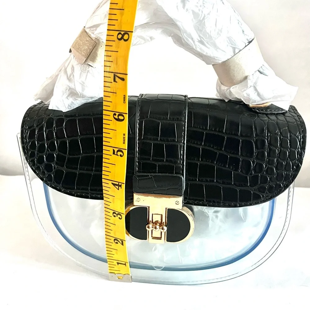 Clear Crossbody with Black Croc-embossed  Accents and Gold Turn Lock - New - Picture 10 of 10